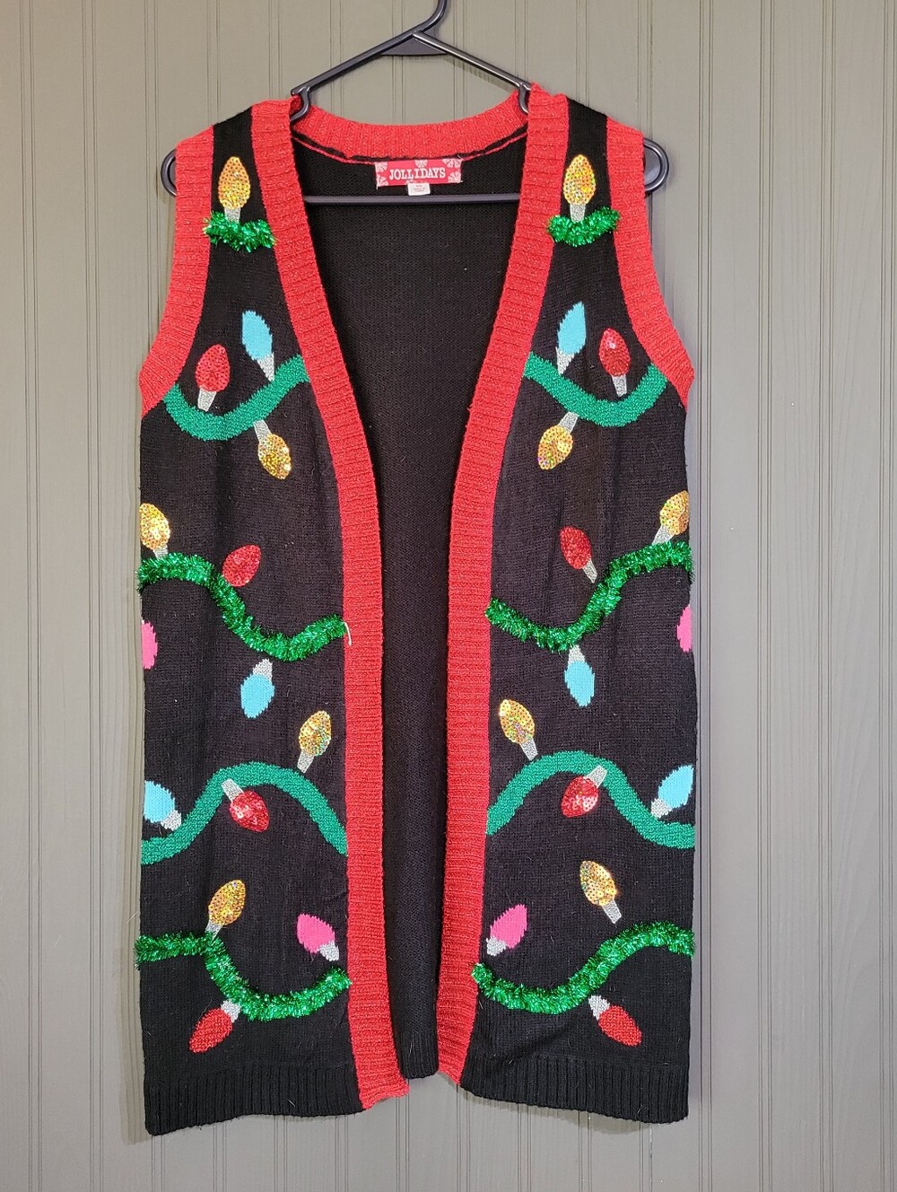 Jollidays Christmas Lights Open Front Cardigan Sweater Vest Black Women's XS